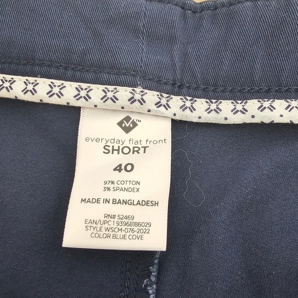 Members Mark Flat Front Shorts Men's Size 40 Blue Everyday Casual 9" Inseam - Picture 7 of 7